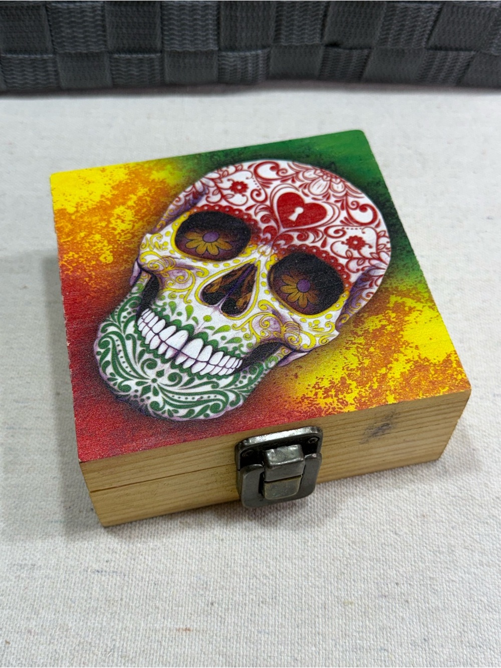 Colorful Sugar Skull Wooden Trinket Box